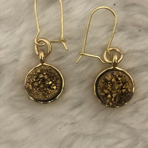Womens Gold Druzy Quartz Pendant and Earrings with Chain. NEW - Picture 3 of 4
